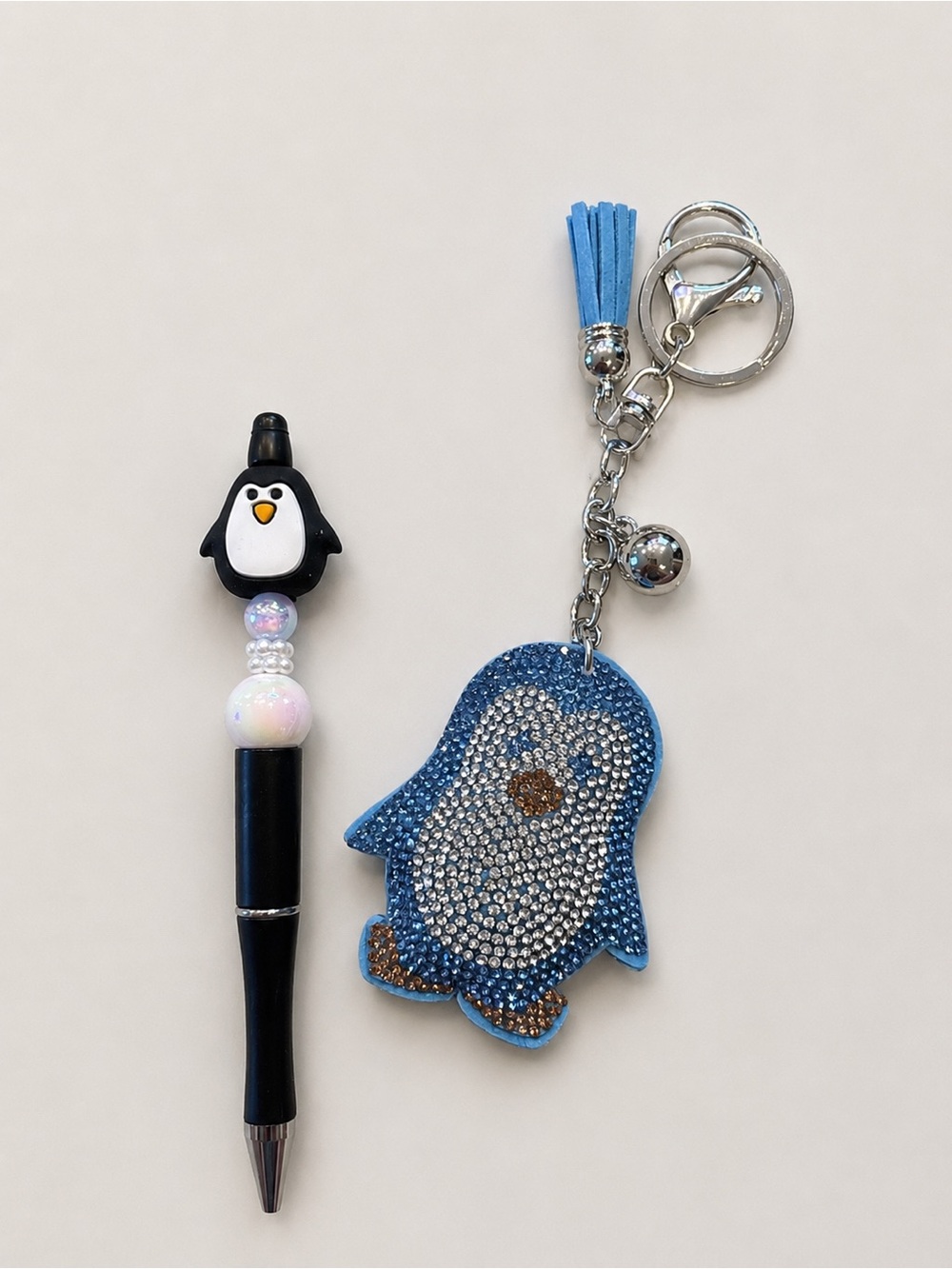 Cute Blue Penguin Keychain Charm and handmade penguin pen